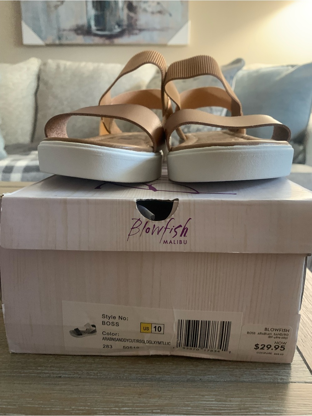New Blowfish Boss Arabian Sand/Rosegold Metallic Elastic Strap Sandals Size 10 - Picture 4 of 4